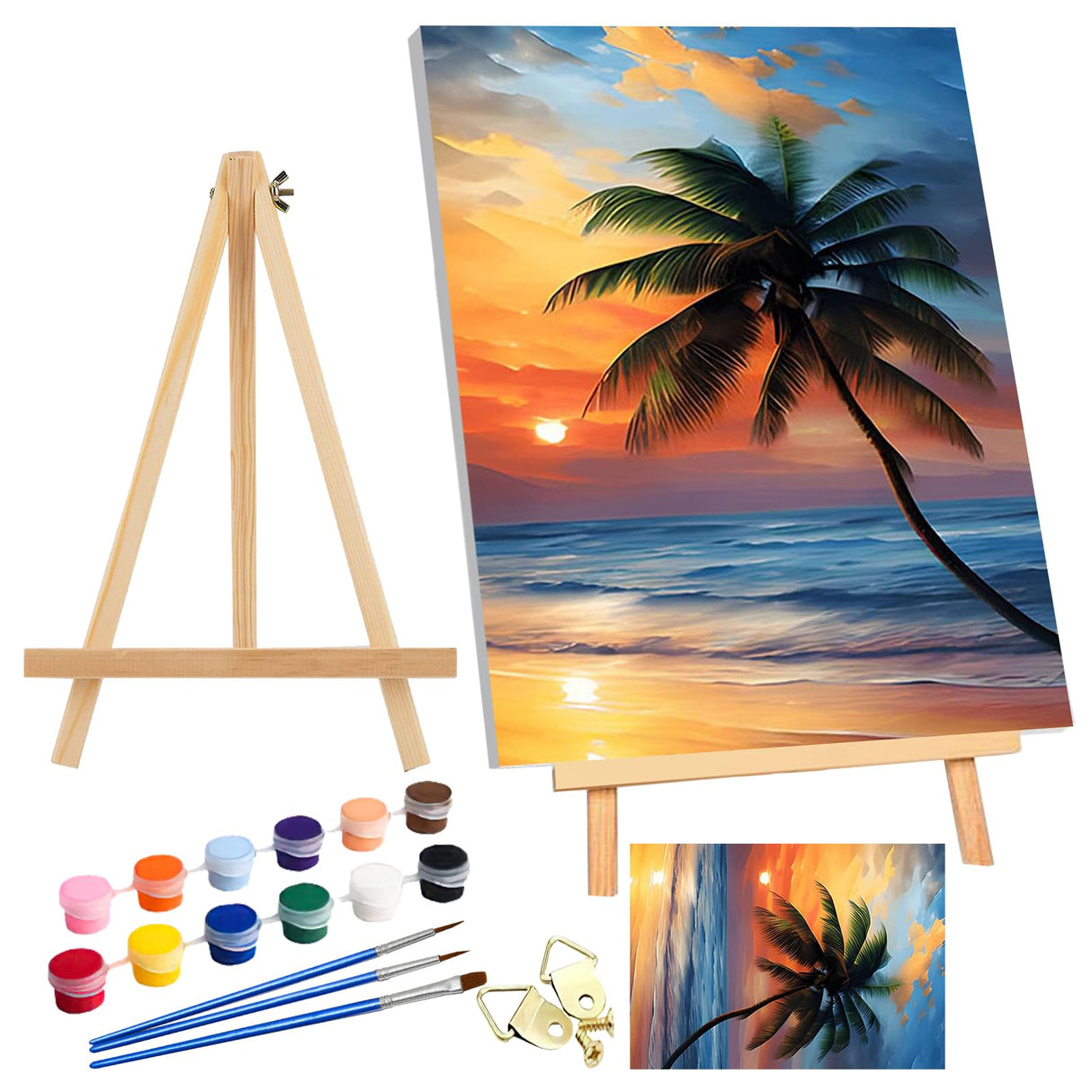 SENQAO Sunset Beach Paint by Number for Adults Framed Canvas, DIY Arts and Crafts for Adults Beginner with Wooden Easel, Paint Brushes, Acrylic Paint Set for Home Wall Decor 12x16inch SENQAO