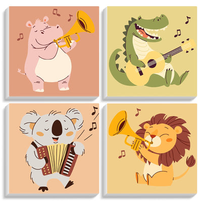 4 Pack Paint by Numbers Kit for Kids with Wooden Frame, Animals Easy Framed Paint by Numbers for Kids Age 4-8-12, DIY Simple Acrylic Oil Kids Painting by Numebrs Kit for Home Wall Decor (8x8 Inch)