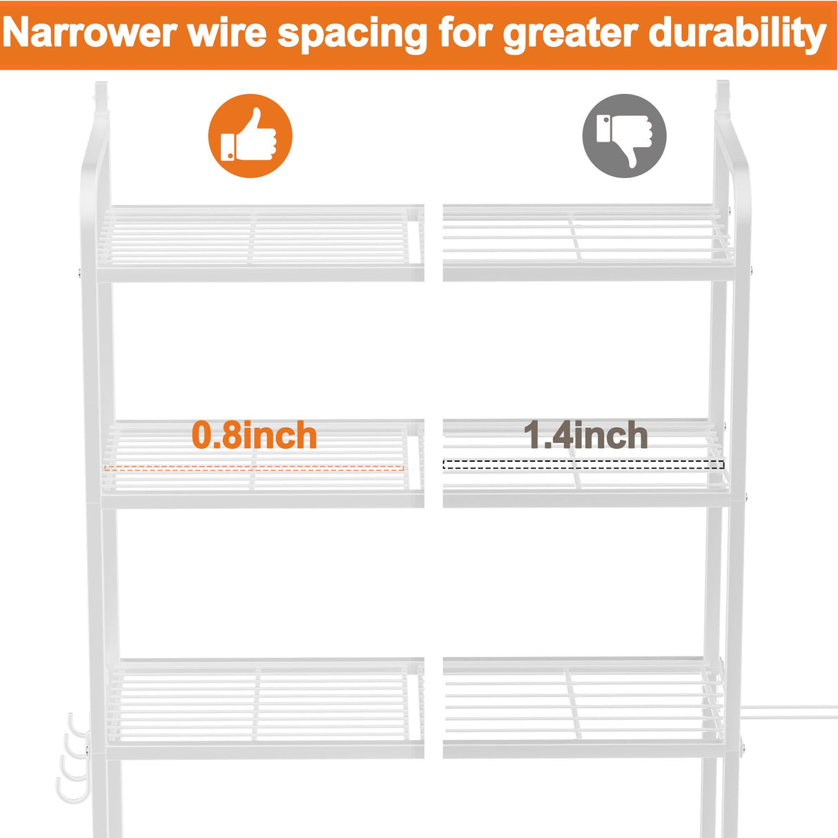 Selenvia 3-Tier Over The Toilet Storage, Metal Bathroom Shelves with 4 Hooks and Toilet Paper Holder, White Selenvia