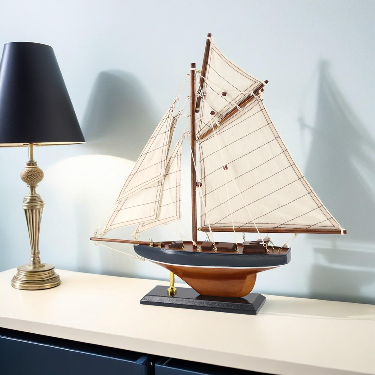 NAUTIMALL 15" Wooden Sailboat Decor Classic Columbia America's Cup Ship Model Nautical Yacht Decor (CLB39-ClassicWood) NAUTIMALL