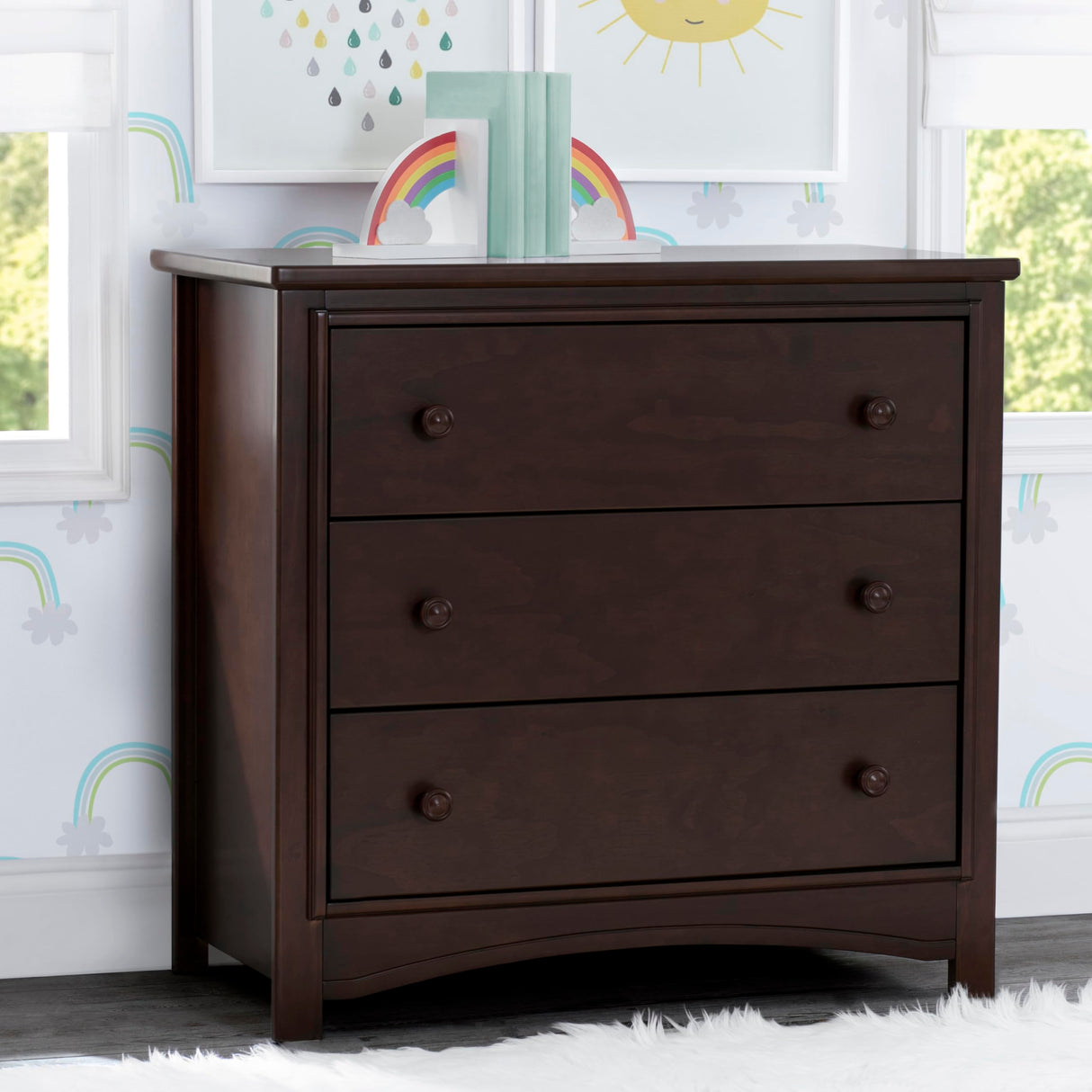 Delta Children Perry 3 Drawer Dresser with Changing Top and Interlocking Drawers, Walnut Espresso Delta Children
