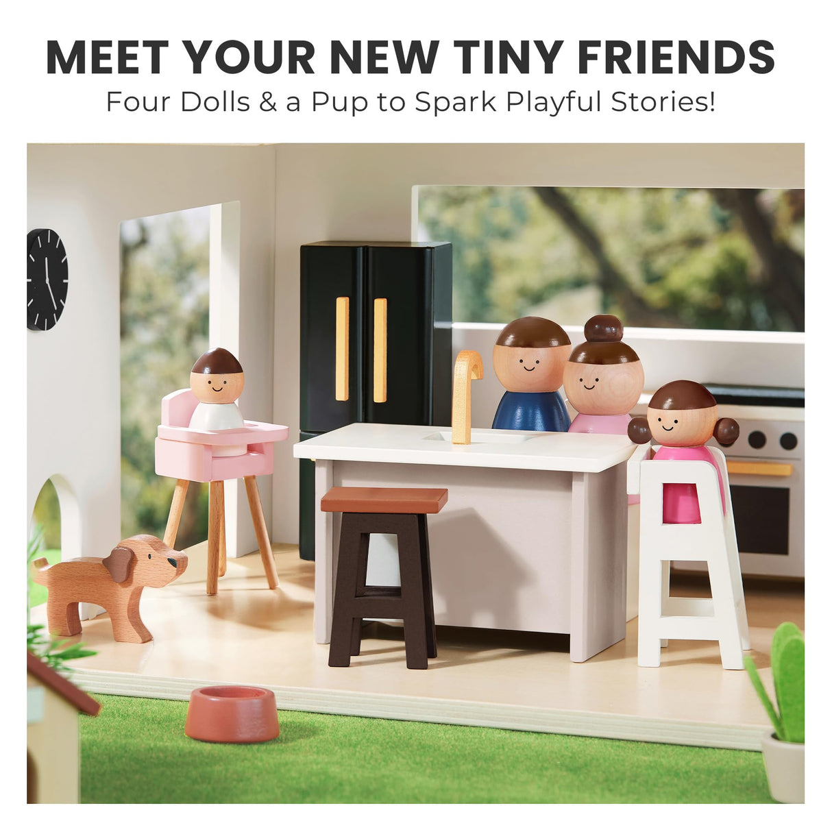 Tiny Land Doll House, Modern Family Dollhouse with Realistic Design, Wooden Dollhouse with 53Pcs Furniture - Ideal Gift for Kids Ages 3+ Tiny Land