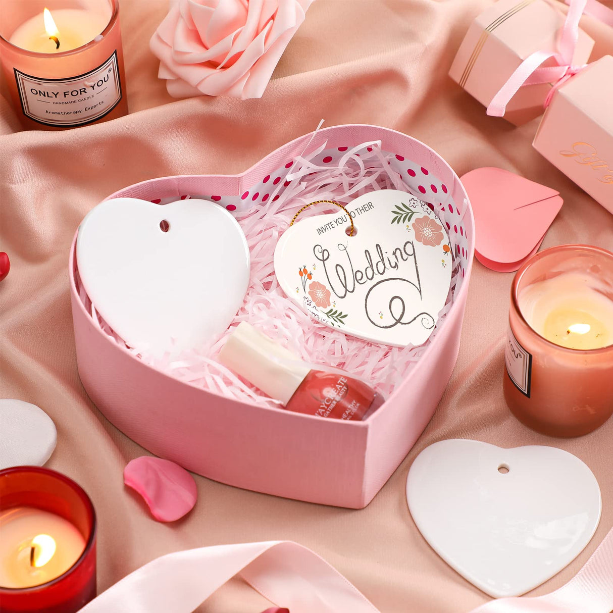 WILLBOND 10 Pieces Heart Sublimation Blank Ceramic Ornament 3 Inch White Heart Ceramic Ornament with Gold String for Valentine DIY Crafts Valentine's Day Personalized Ornament Decorations WILLBOND