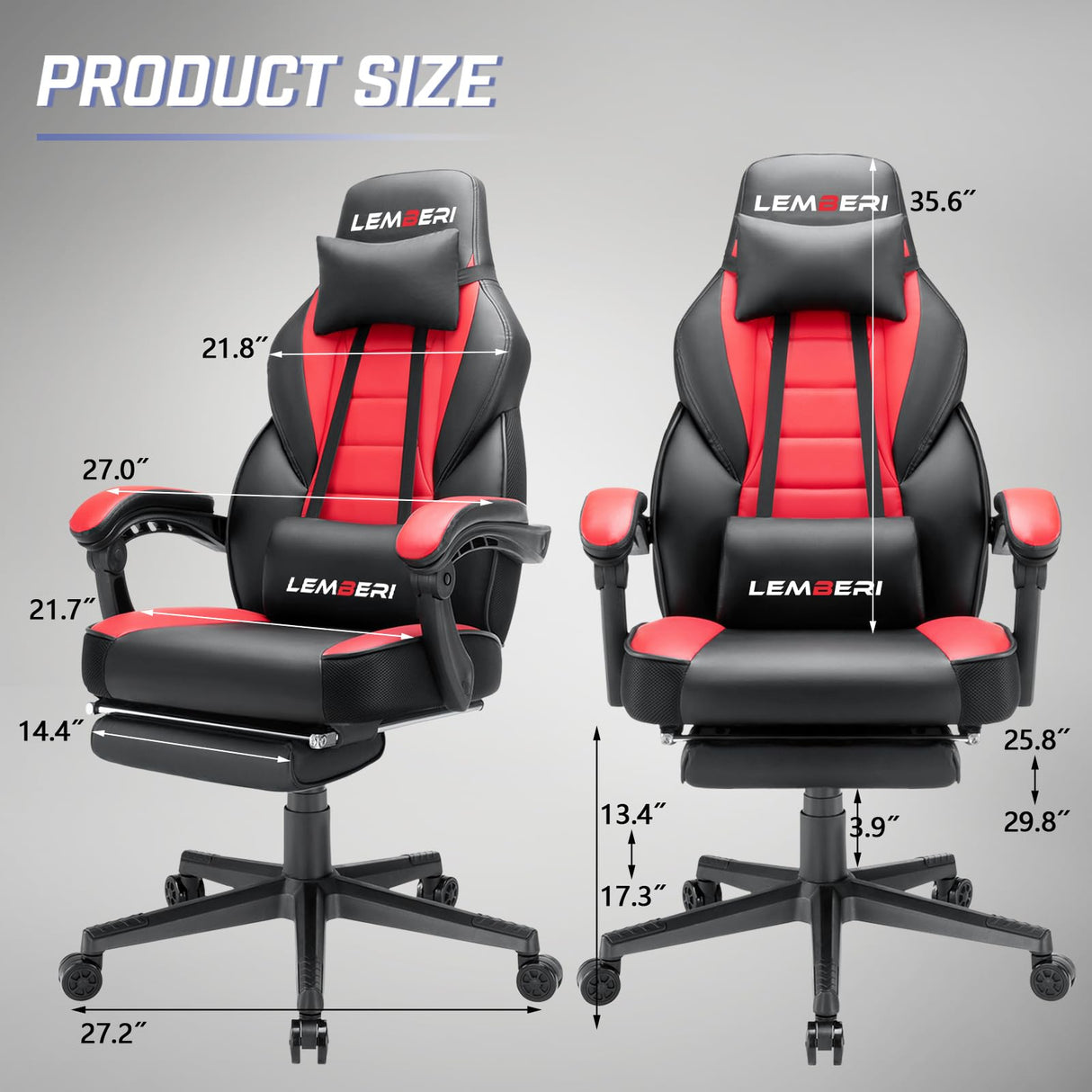 LEMBERI Video Game Chairs with footrest, Big and Tall Gamer Chair for Adults, 400lb Capacity, Racing Style Computer Chair with Headrest and Lumbar Support LEMBERI