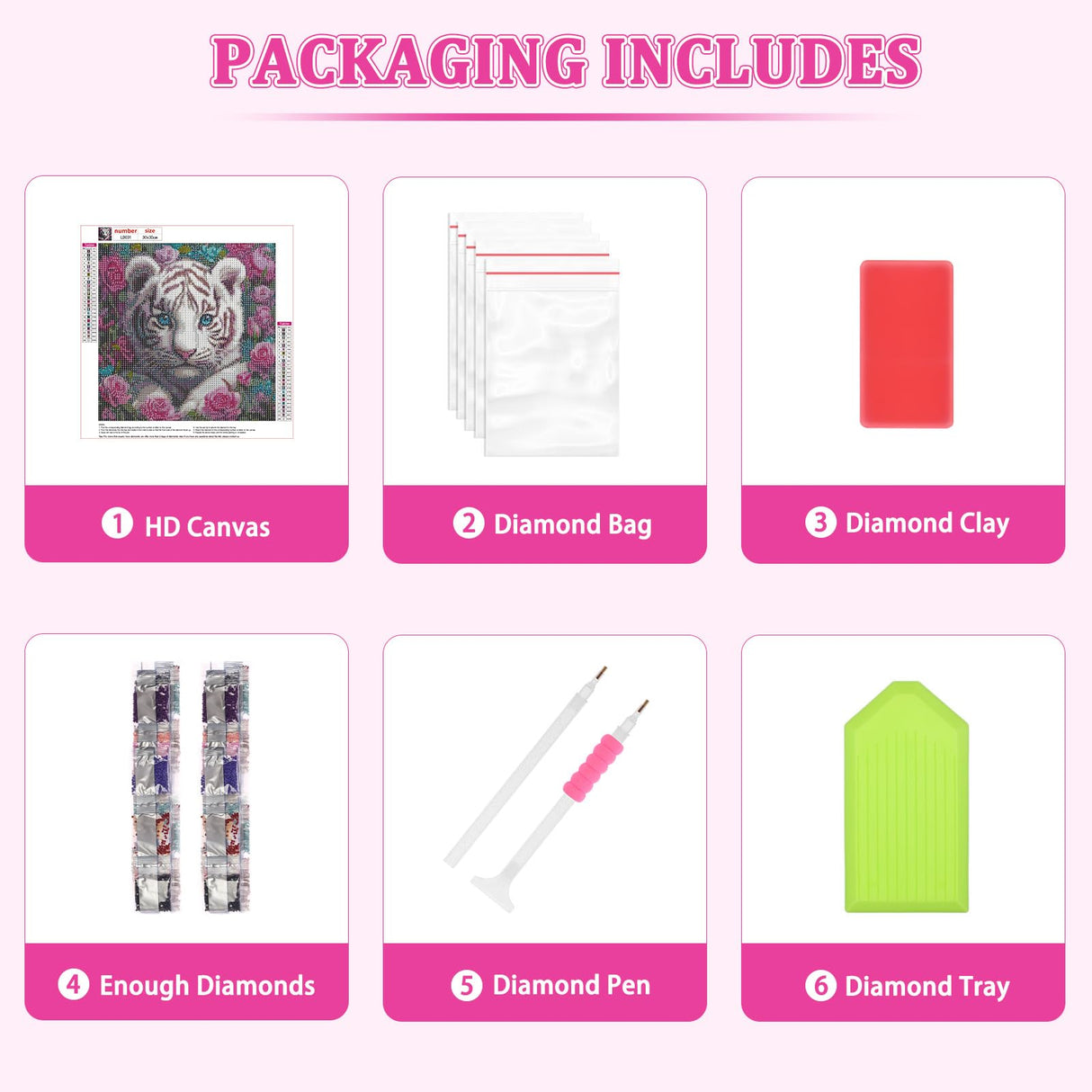 RICUVED Diamond Art Kits for Adults, White Tiger Diamond Painting Kits for Beginners, Animal Flowers DIY 5D Full Round Drill Gem Crystal Rhinestone Art and Craft Kit for Gift Home Wall Decor 30x30cm RICUVED