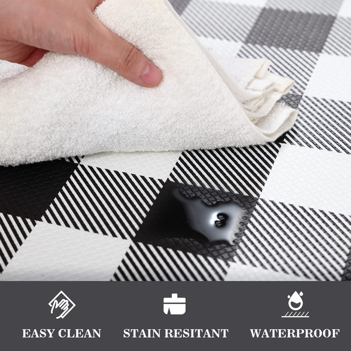 MAYHMYO 2 PCS Anti Fatigue Rugs Non Skid Waterproof Floor Mat Cushioned Black and White Farmhouse Comfort Standing Kitchen Mats for Floor, House, Sink, Office MAYHMYO