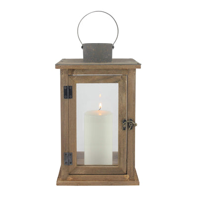 Stonebriar SB-5174B Rustic 12.5" Wooden Candle Lantern, Large, Brown