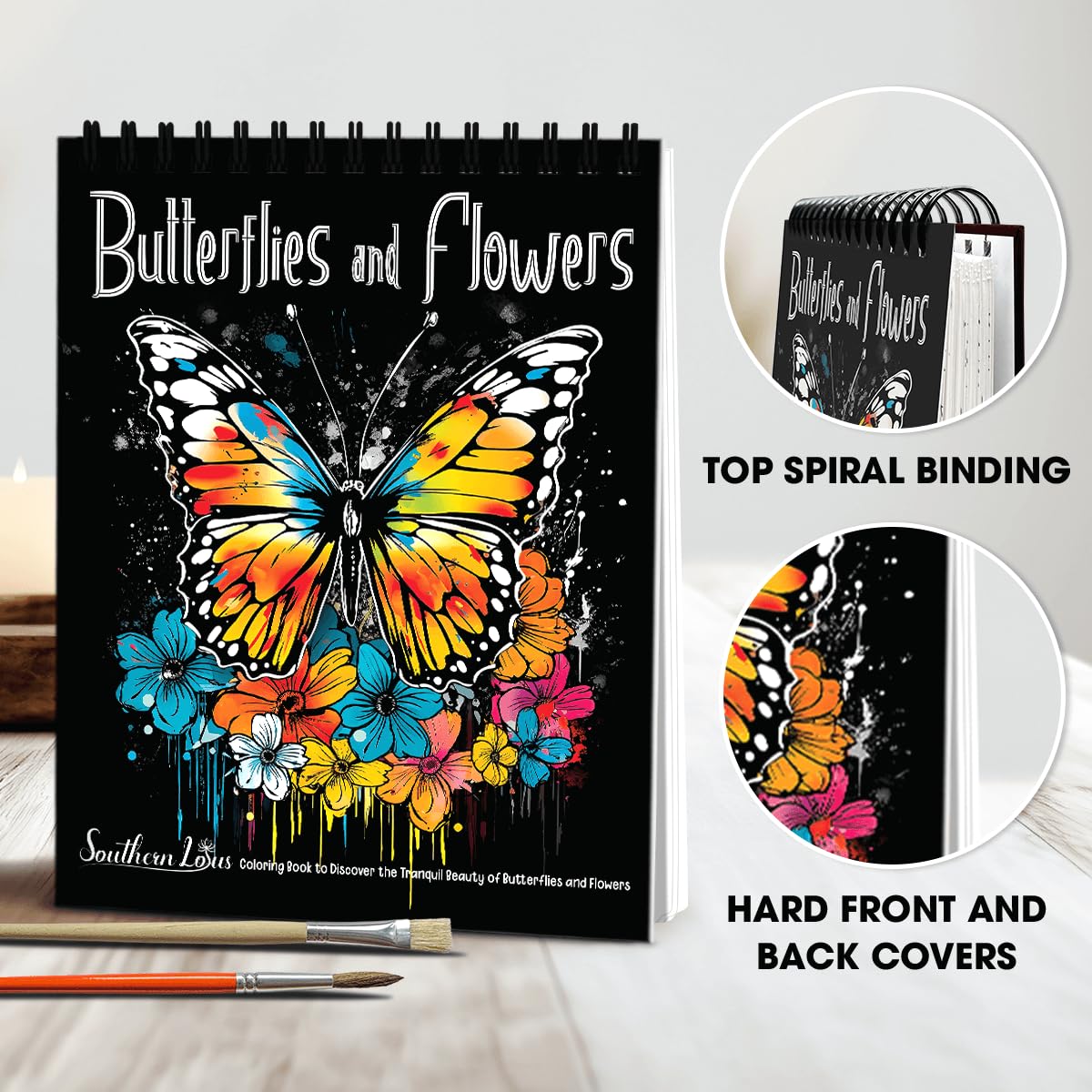 SOUTHERN LOTUS Butterflies And Flowers Spiral Coloring Book Wirebound Hardcovers Floral Design Aesthetic Illustrations Butterfly Relaxing Large Print Pages For Adults Relieve Stress Mindfulness SOUTHERN LOTUS
