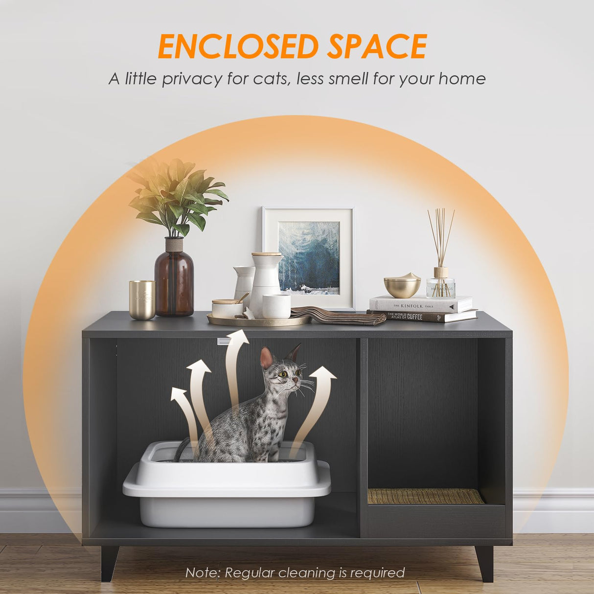 STARY Hidden Cat Litter Box Enclosure Furniture with Scratching Mat, Black STARY