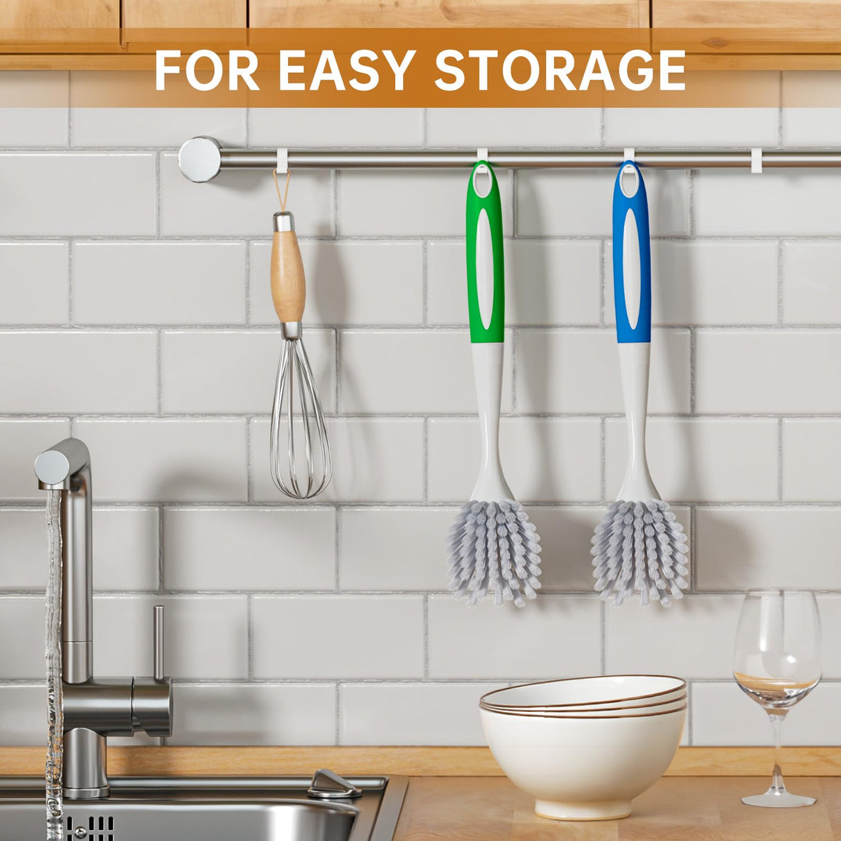 Amazer Dish Brush with Handle, 2 Pack Kitchen Scrub Brushes for Cleaning, Dish Scrubber with Stiff Bristles for Sink, Pots, Pans Amazer