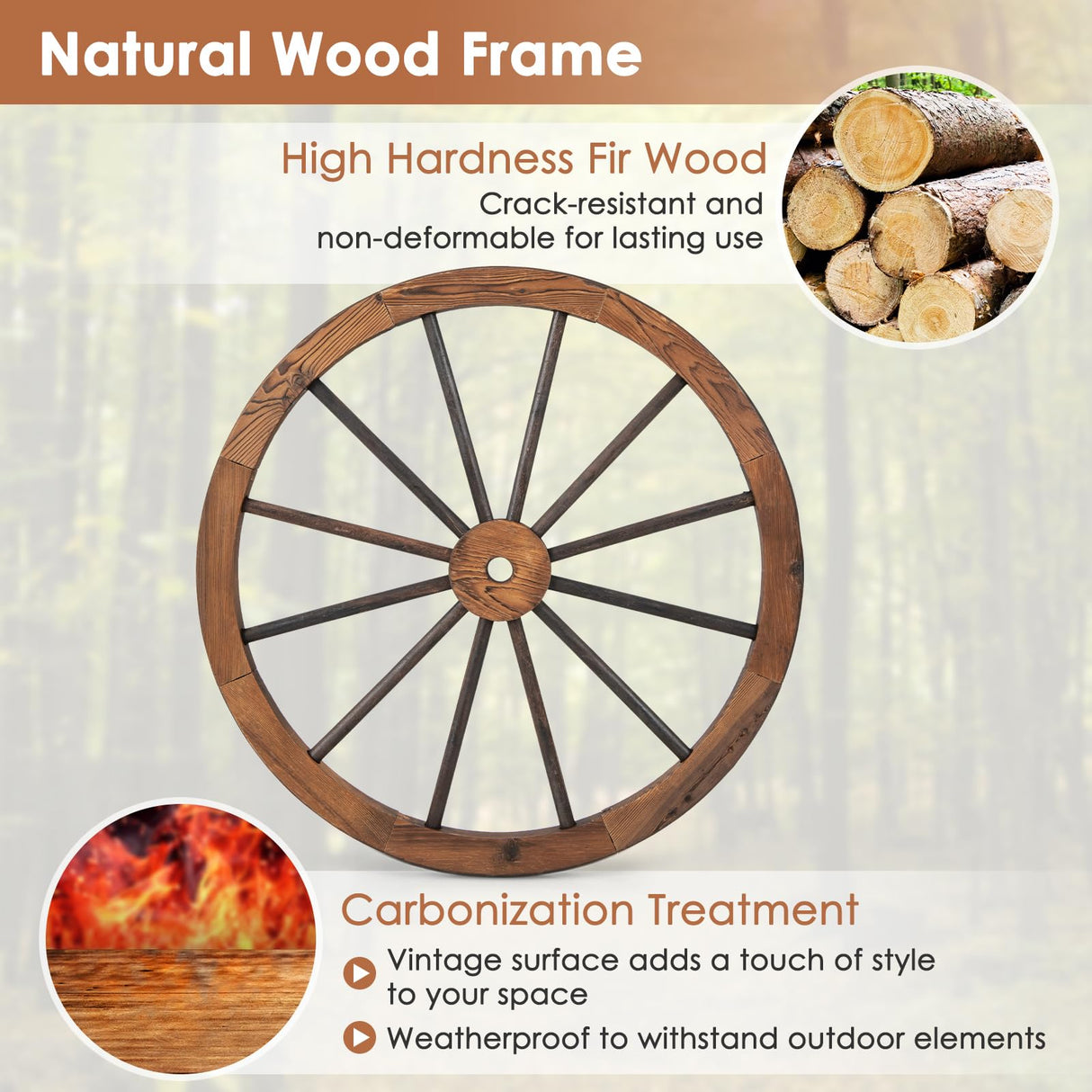 Giantex 30-Inch Wagon Wheels 4 Pieces, Decorative Wooden Wheels, Carbonized Solid Fir Wood, Old Western Style Wall Art Garden Decor, Rustic Wood Wheels for Yard Garage Bar Farmhouse Outdoor Giantex