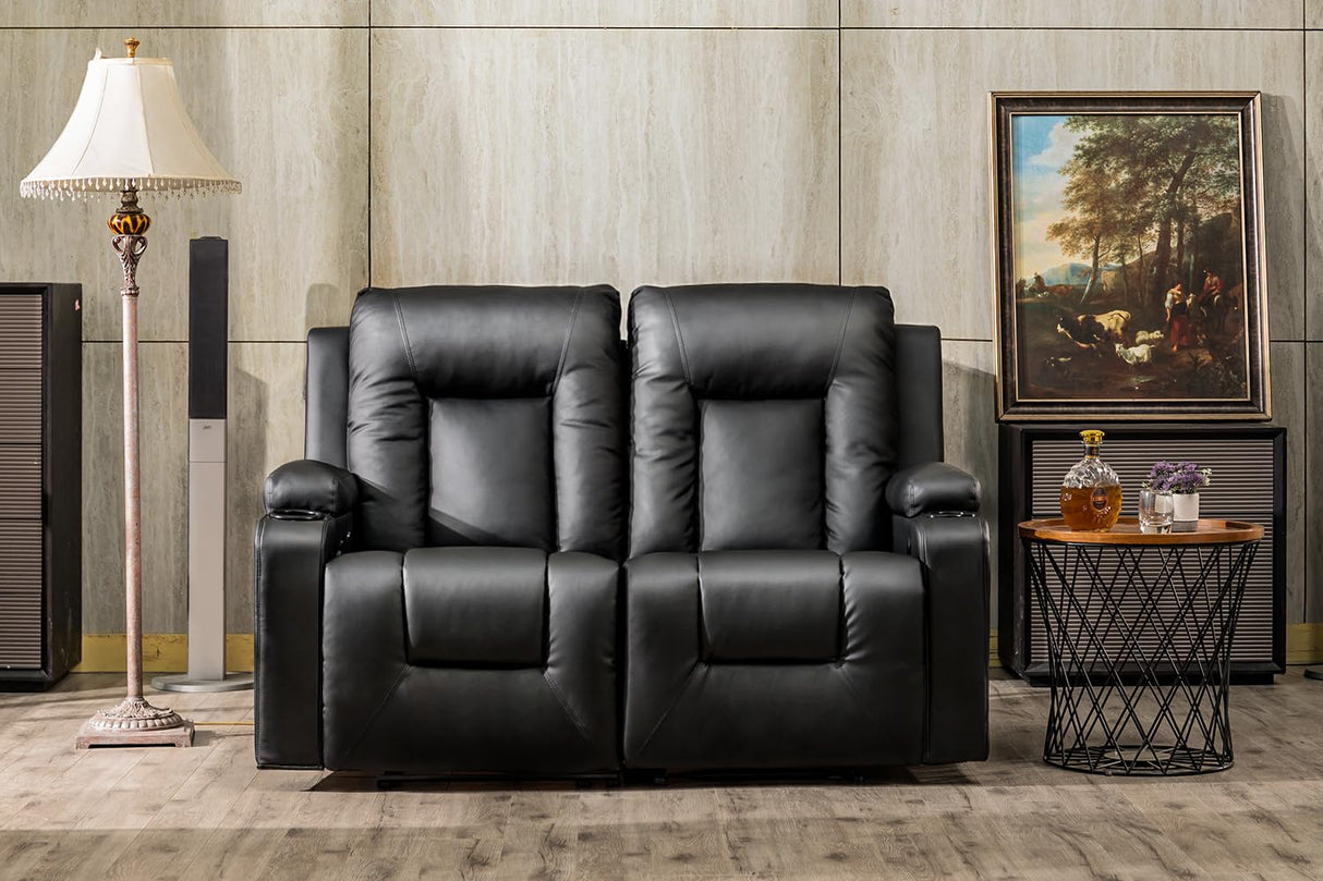 COMHOMA Leather Recliner Modern Loveseat Sofa, 2 Leather Recliner Chairs,Modern Small Sofa Couch,2 Seater PU Loveseat,Couches for Living Room with Drink Holders Living Room Chair Loveseat Sofa COMHOMA