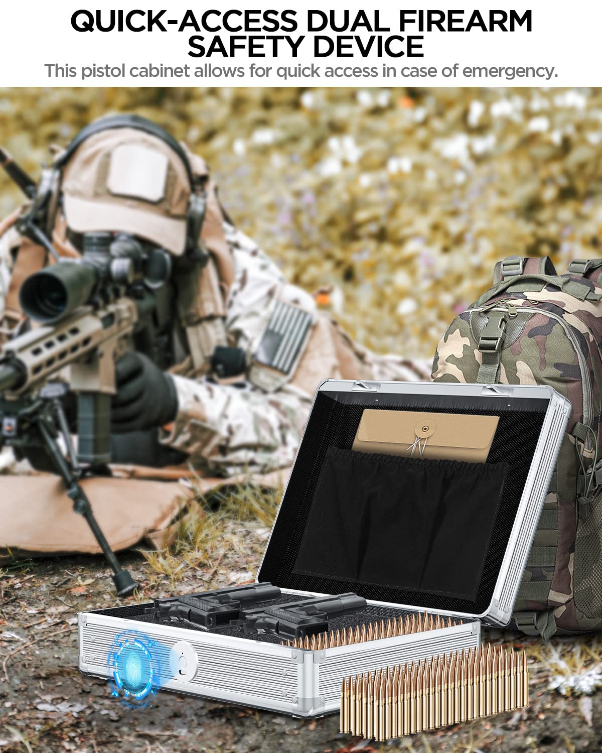 AICase Gun Safe for Pistols,Quick-Access Pistol Safe for Multiple Handguns with Biometric Fingerprint Lock/Morse Code, Smart Handgun Safe Gun Lock Box for Home Bedside Nightstand Car_1 AICase