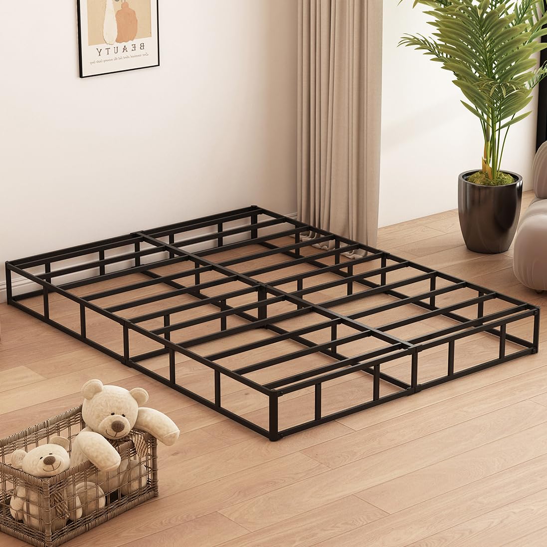 Husleephu California King Box Spring 8 Inch, High Profile Metal Cal King Box Spring with Fabric Cover, Sturdy Mattress Foundation, Easy Assembly, Noise Free, Black Husleephu