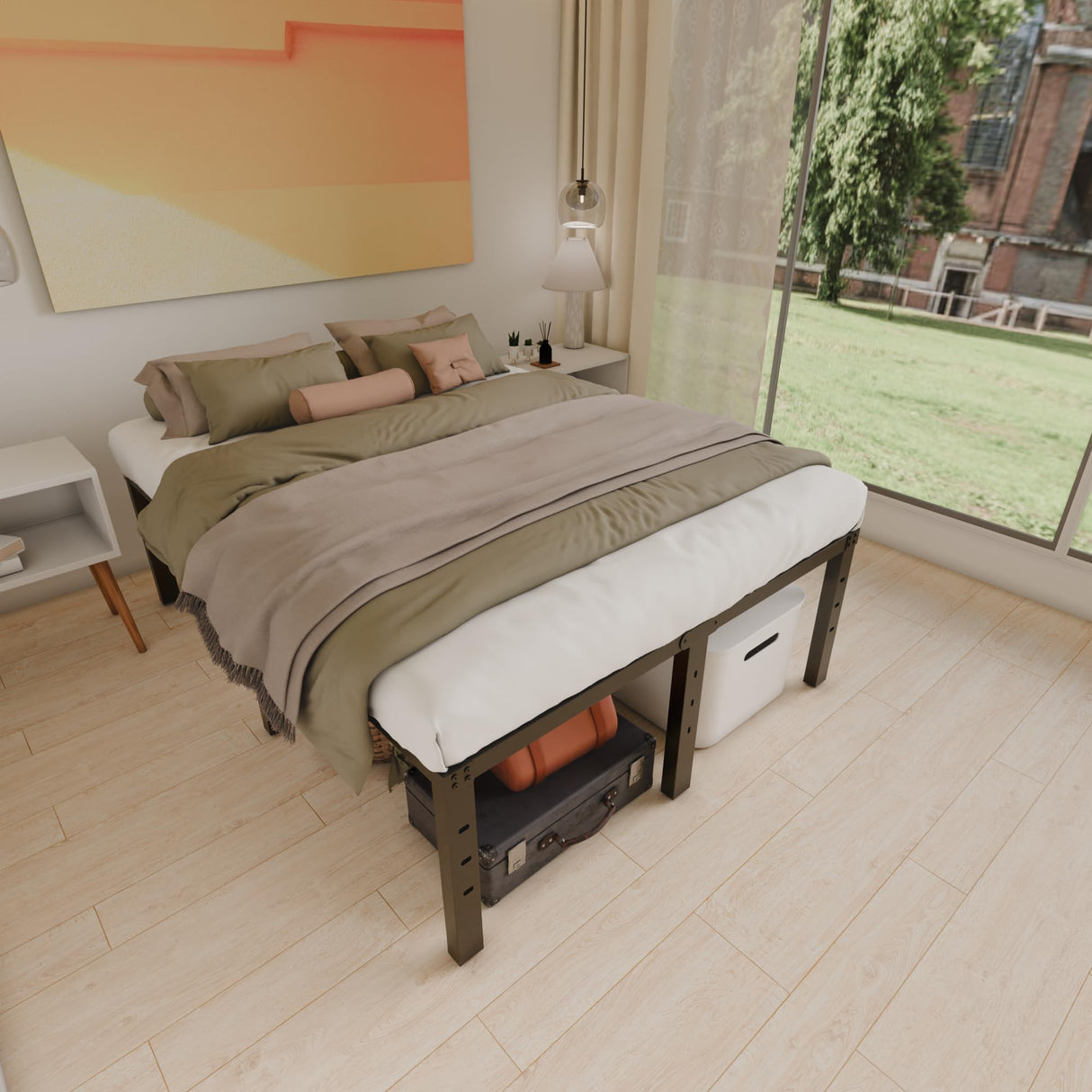 HOBINCHE 16 Inch King Size Bed Frame - No Box Spring Needed Heavy Duty Black Metal Platform Mattress Foundation, Non-Slip Noise Free Easy Assembly Steel Slats Bedframes with Cleance Storage HOBINCHE