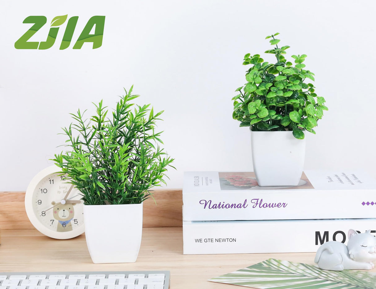 ZJIA 2 Pack Fake Plants Small Artificial Greenery Faux Plants Indoor for Home Farmhouse Bathroom Shelf Decor ZJIA