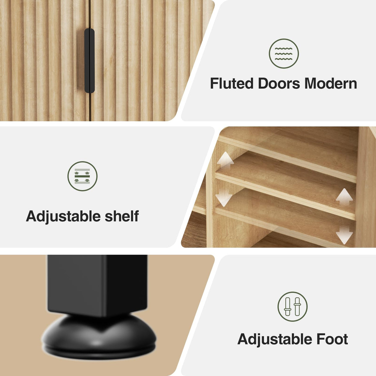 Over The Toilet Storage Cabinet with Fluted Doors and Adjustable Shelf, Tall Bathroom Organizer with Metal Stand Space Saver Over Toilet , Wood Rack for Bathroom, Restroom, Laundry, Natural Oak FiveWillowise