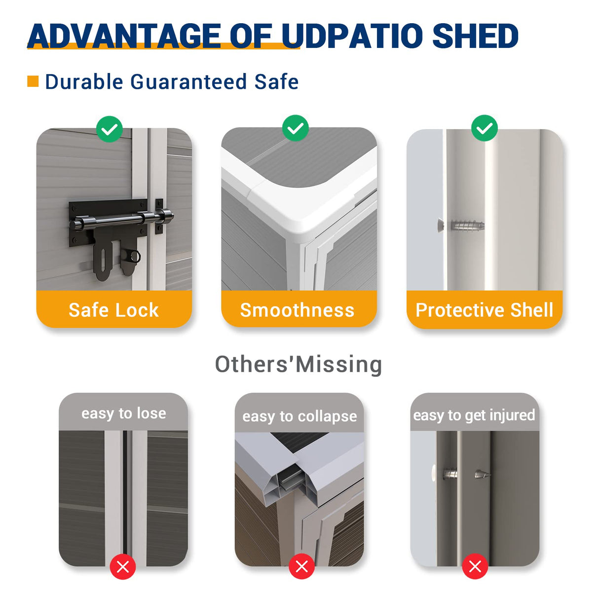 UDPATIO Outdoor Resin Storage Shed 5x3 FT, Plastic Garden Shed for Bike, Garbage Can, Tool, Outside Sheds & Outdoor Storage Storage Box with Lockable Door for Backyard, Patio, Lawn, Grey & White UDPATIO