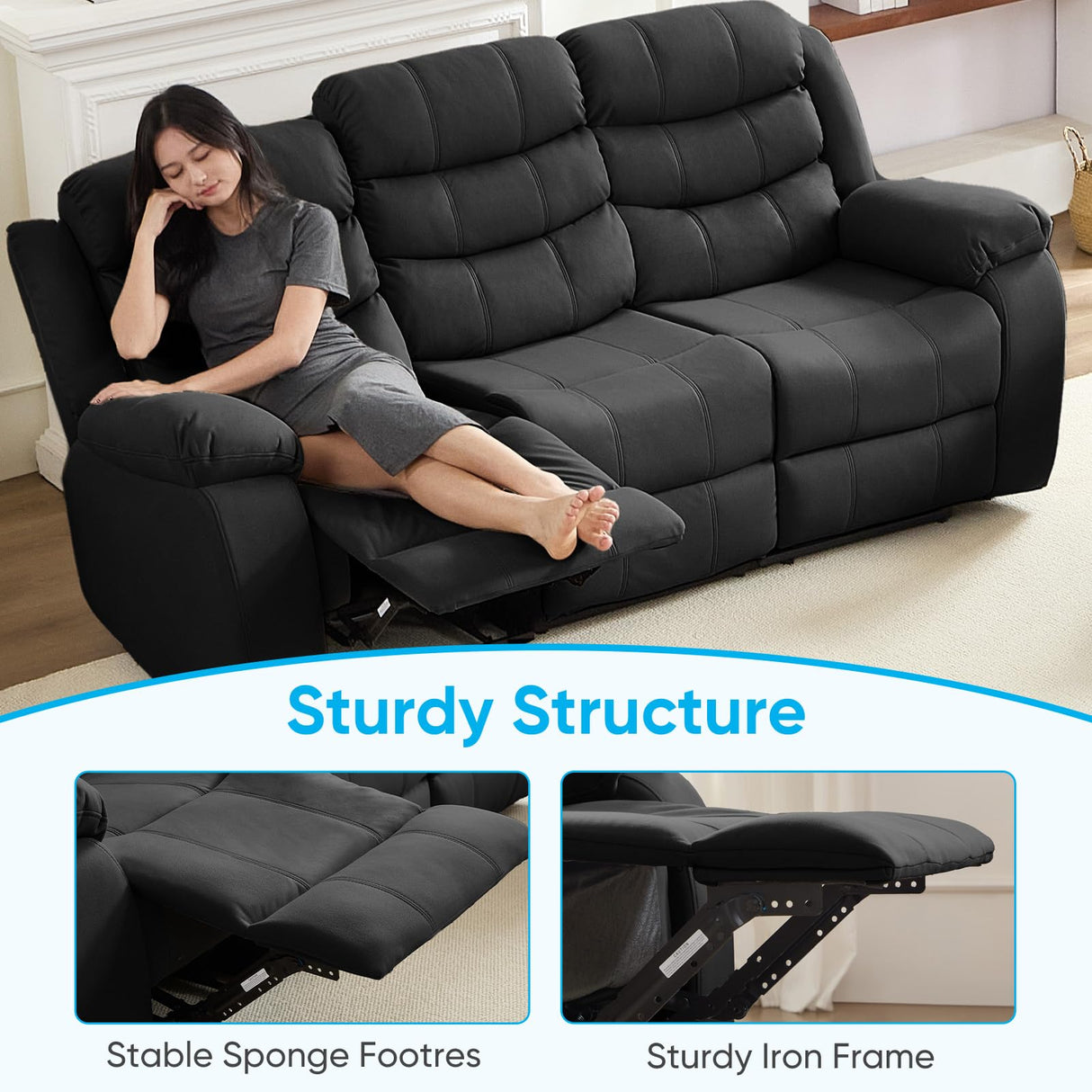 Mjkone Recliner Home Theater Seating, 3 Seater Reclining Couch Sofa & Loveseat & Chair Sets, 6 Seat Manual Control Reclining Living Room Set, Double Love Seat Recliner Sofa Couch Set, Dark Grey Mjkone