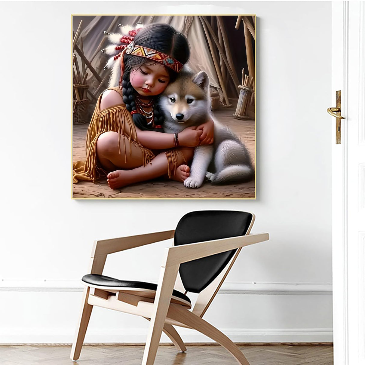 5D Diamond Art Kits for Adults Beginners,Indian Little Lass and Wolf DIY Full Round Drill Diamond Painting Kits,Young Woman Paint by Diamonds Dots Gem Art Easy,Home Wall Decor 14X14 Inch Acelii