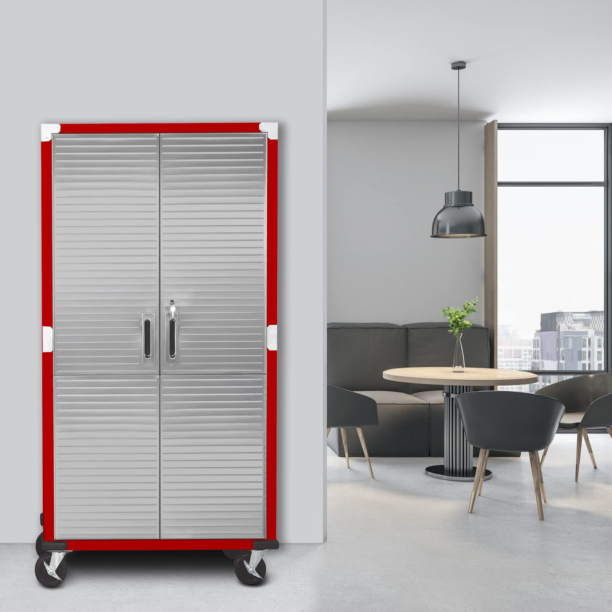 Seville Classics UltraHD Solid Steel Rolling Lockable Metal Storage Cabinet Locker Organizer w/Adjustable Shelves for Garage, Warehouse, Office, Classroom, 36" W x 18" D x 72" H, Red Seville Classics