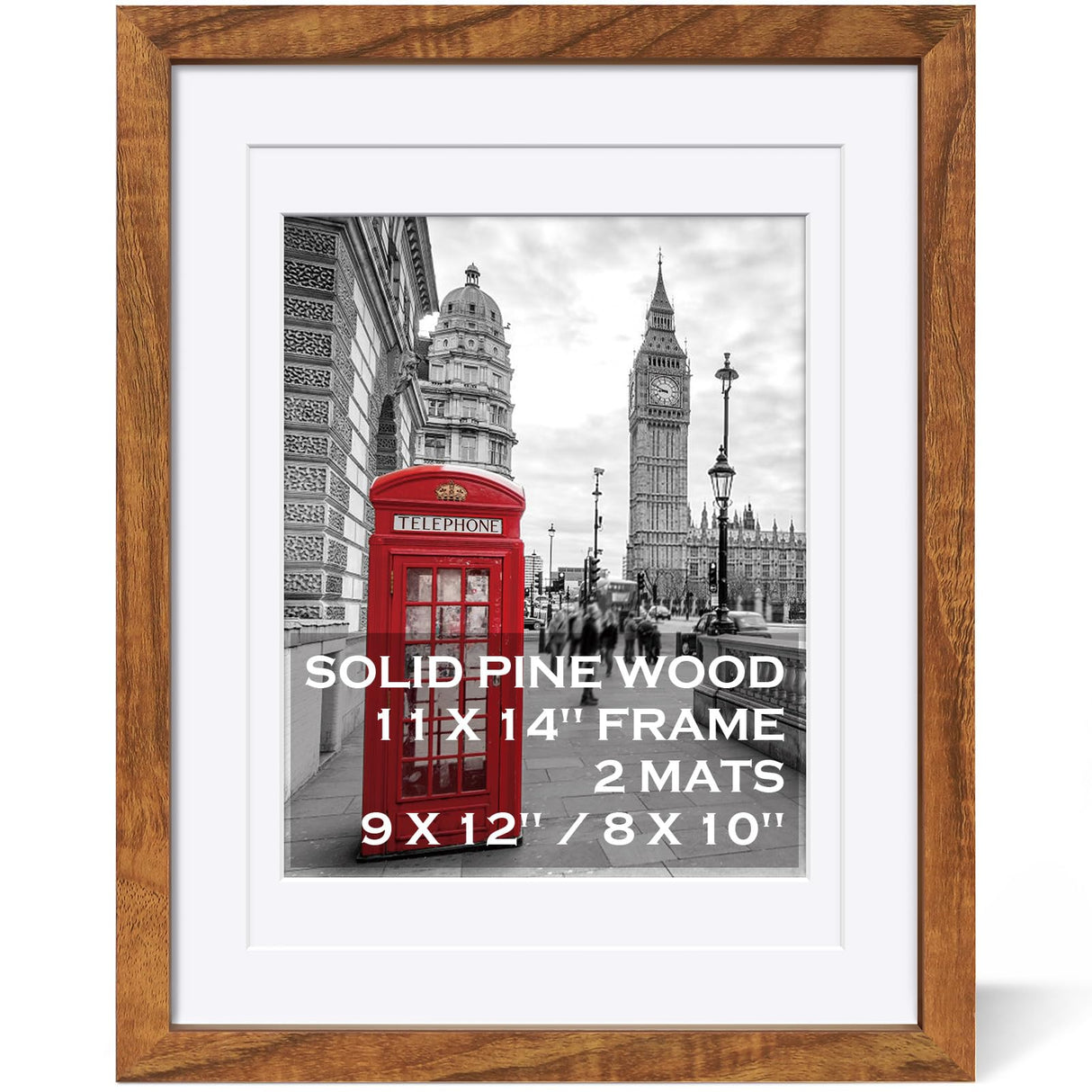 11x14 Picture Frame Solid Wood Display 8x10 Picture Frame or 9x12 with Mat or 11x14 Frame without Mat - Photo Frame 11x14 inch with 2 Mats for Wall Mounting or Table Top Tiblue