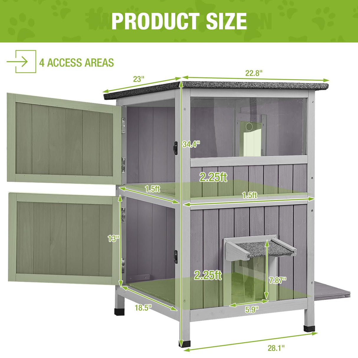 Feral Cat House Outdoor Waterproof Kitty Shelter for Winter,Cat Cage Perfect for Outdoor and Inddor Use,2-Story… GUTINNEEN