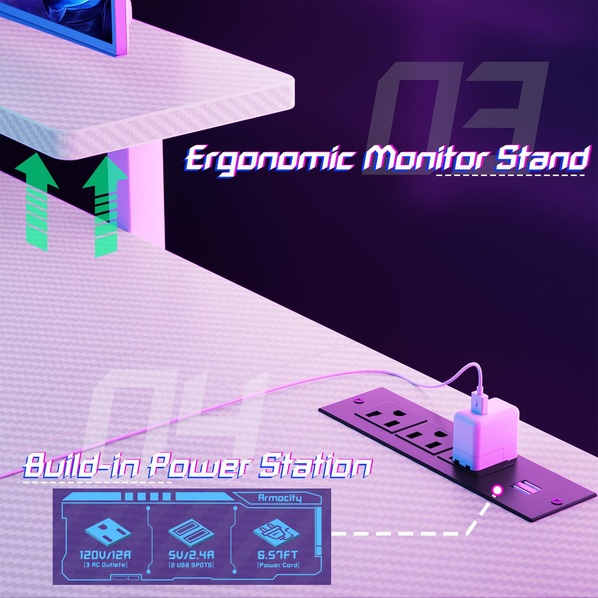 armocity L Shaped Gaming Desk with LED Lights and Outlets, White PC Gaming Desk with Monitor Stand and Shelves, Reversible Gaming Computer Desk with Keyboard Tray & Z-Shape Legs, 47" armocity