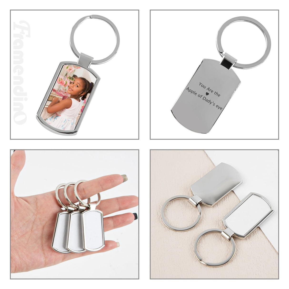 Framendino, 10 Pack Sublimation Keychain Blanks Rectangle Heat Transfer Press Key Chains with Key Rings for DIY Photos Crafts Framendino