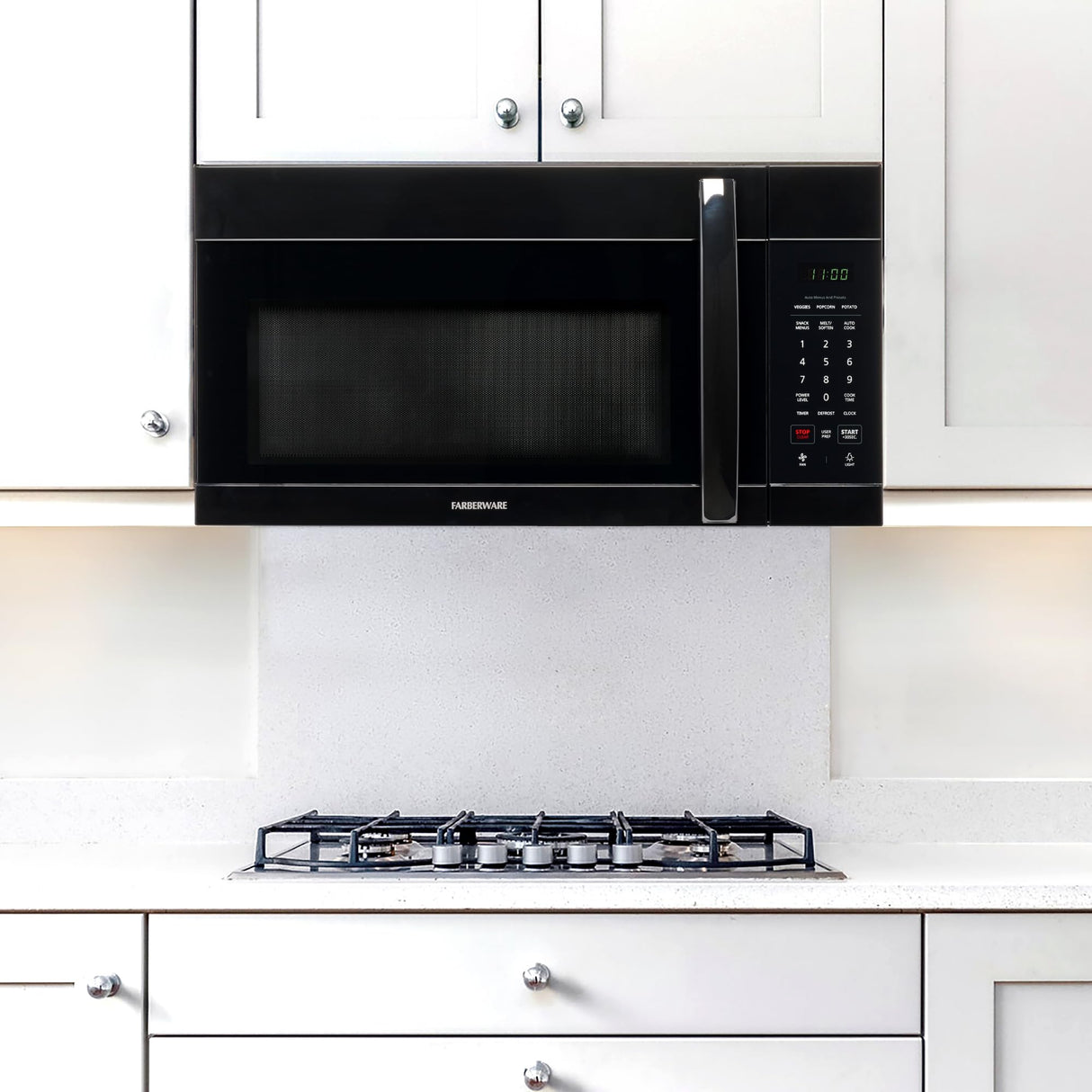 Farberware Over-the-Range Microwave Oven, 1.7 Cu. Ft. - 1000W - Auto Reheat, Multi-Stage Cooking, Melt/Soften Feature, Child Safety Lock, LED Display - Space Efficient & Powerful - Black Farberware