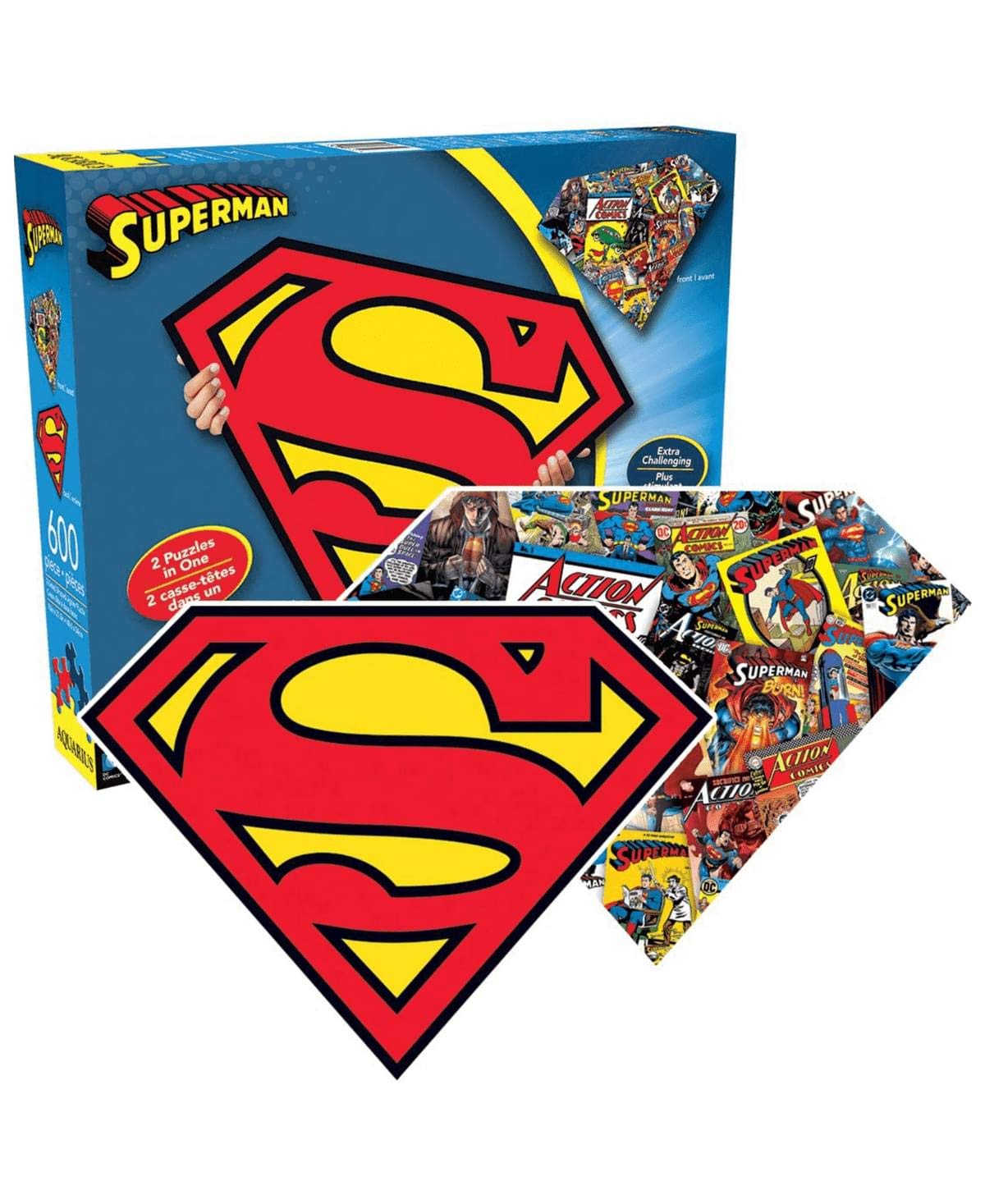 Aquarius Superman Logo 600 Piece 2 Sided Diecut Shaped Jigsaw Puzzle AQUARIUS