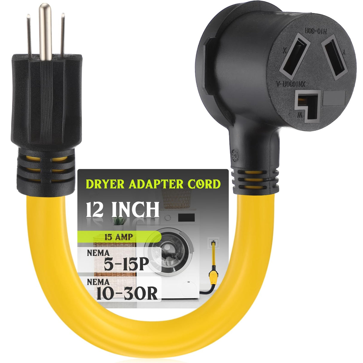 Kanayu NEMA 5-15P to 10-30R 15Amp Dryer Adapter Cord Compatible Female Power Adapter 15 Amp 3 Prong Female Receptacle ONLY for 120V Device EV Power Cord, 12Inch long Kanayu