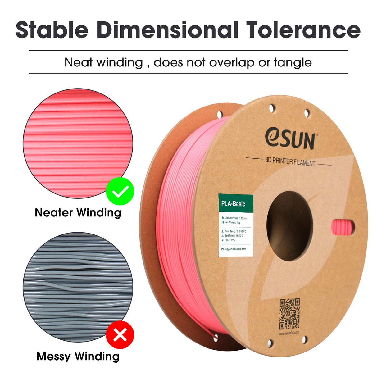 eSUN PLA Basic Filament 1.75mm, 3D Printer Filament High Speed PLA for Fast Printing, 1KG Spool (2.2 LBS) 3D Printing Filament for High Speed 3D Printers, Pink eSUN