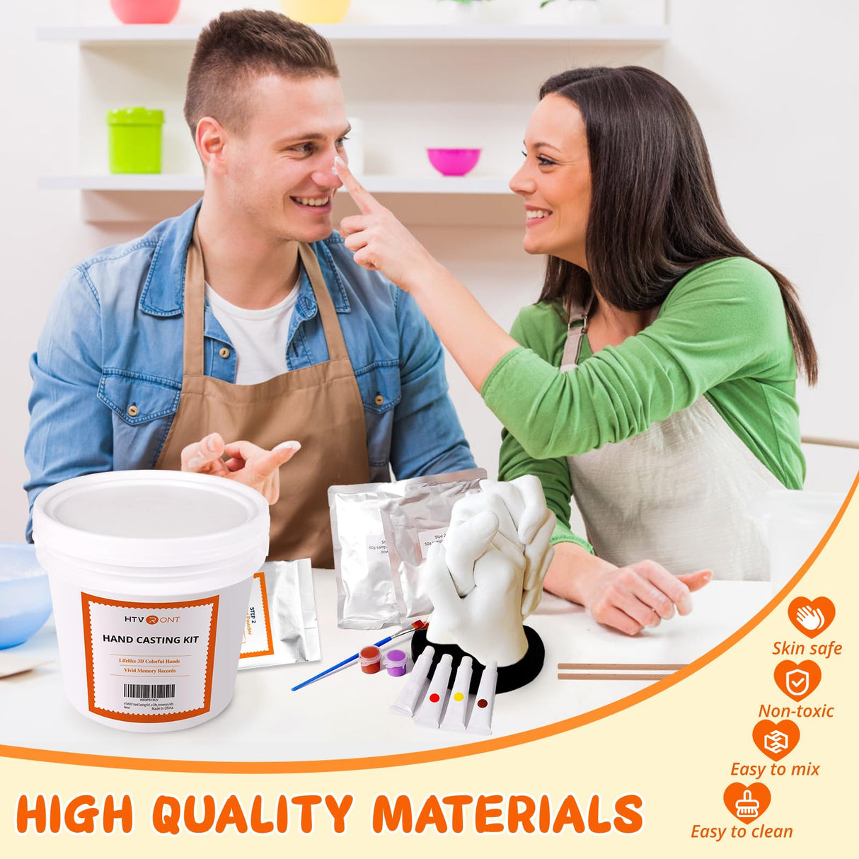 HTVRONT Hand Casting Kit Couples - Plaster Hand Mold Casting Kit with Practice Kit for Family, Valentines Day Gift for Men & Women Sculpture Hand Molding Kit, Anniversary Birthday Wedding Gift HTVRONT