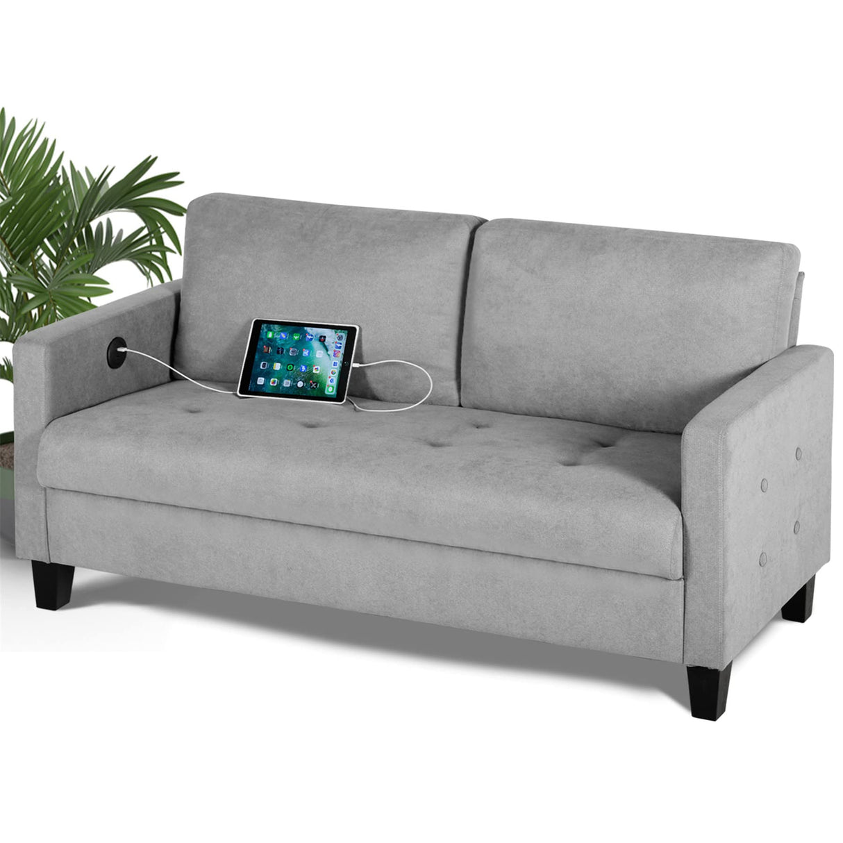 STHOUYN Comfy Loveseat Sofa Small Grey Couch Small Spaces, Small Love Seat Bedroom, Mid Century Modern Couches Living Room Dorm Office, 2 Seater Tufted Sofas, 57”W (Light Grey (Love seat)) STHOUYN