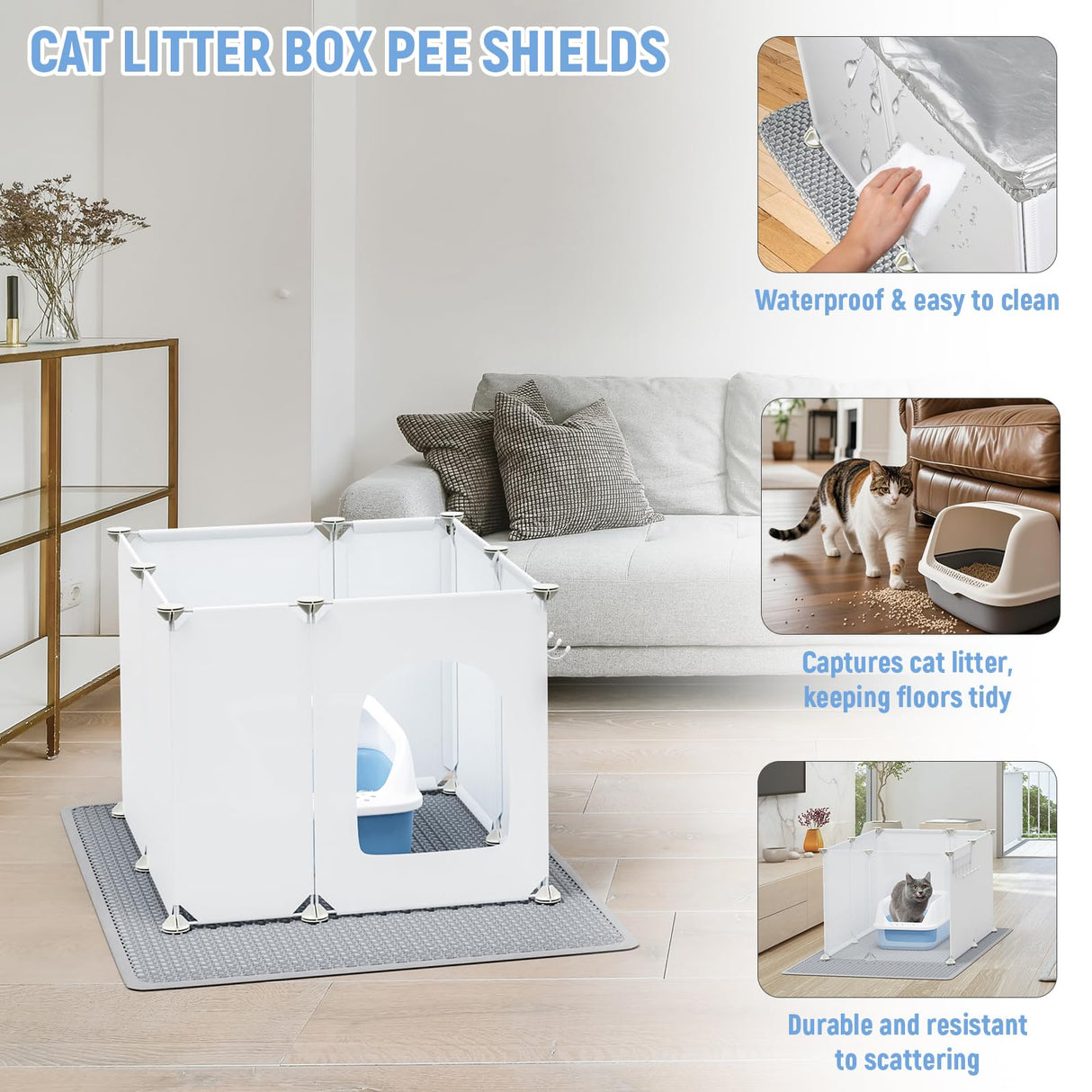 Cat Litter Box Enclosure, Large Cat Toilet Splash Guard Without Leakage (24"L × 18.9"W × 16.5"H) Foldable Litter Tray Screen with Non-Slip Mats & Dust Cover, Pet Bathroom Pee Shields (No Litter Box) Acools