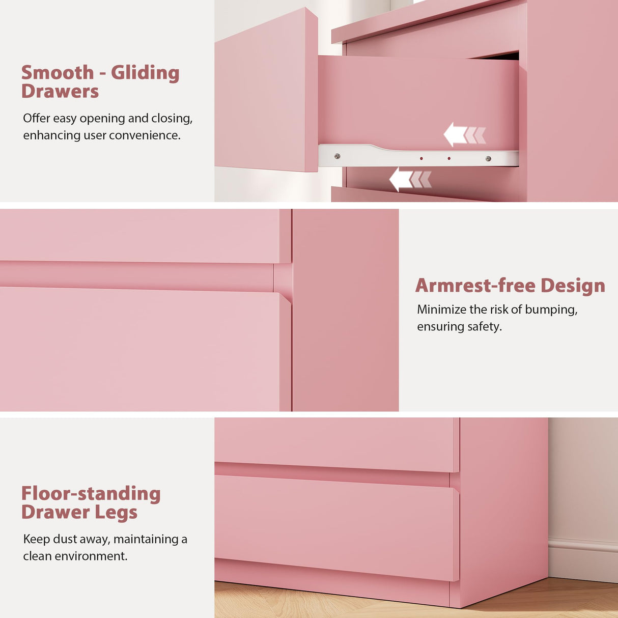 Jocoevol Pink 5 Drawer Dresser for Bedroom, 15" D x 23.7" W x 40.4" H in Simply Chest of Drawers, Wood Storage Dresser with Drawers for Living Room Hallway Entryway, Pink Jocoevol
