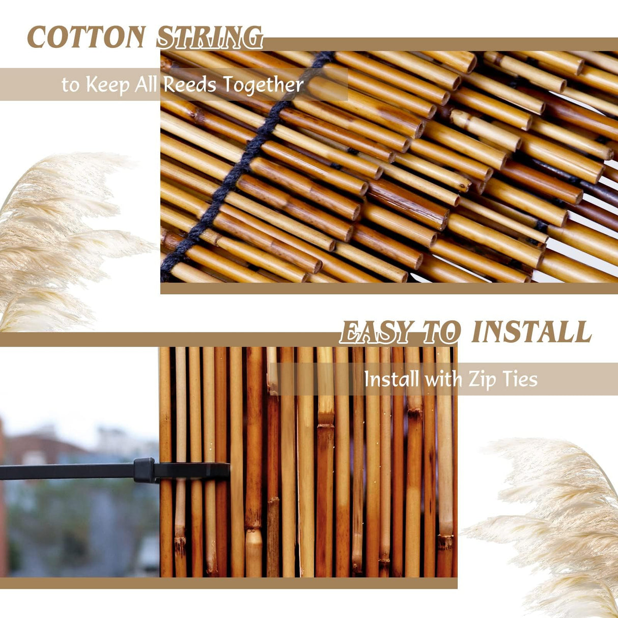 Natural Reed Fencing Rolls,6FT X 16.4FT Reed Screen Curtain Balcony Reed Fence Bamboo Screen Fencing for Outdoor Backyard Patio(Brown) ZNCMRR