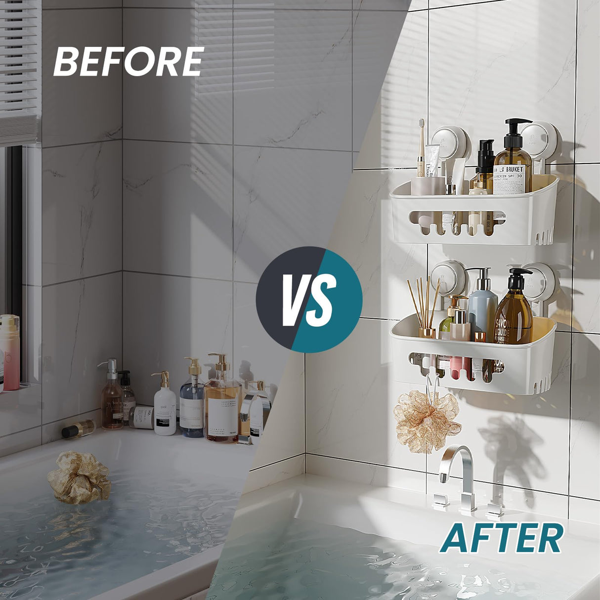 TAILI Shower Caddy Suction Cup 2 Pack, Heavy Duty Bathroom Organizer, Removable Shelves for Inside Shower, Shampoo, Waterproof Suction Plastic Storage for Bathroom Accessories Holder, White TAILI