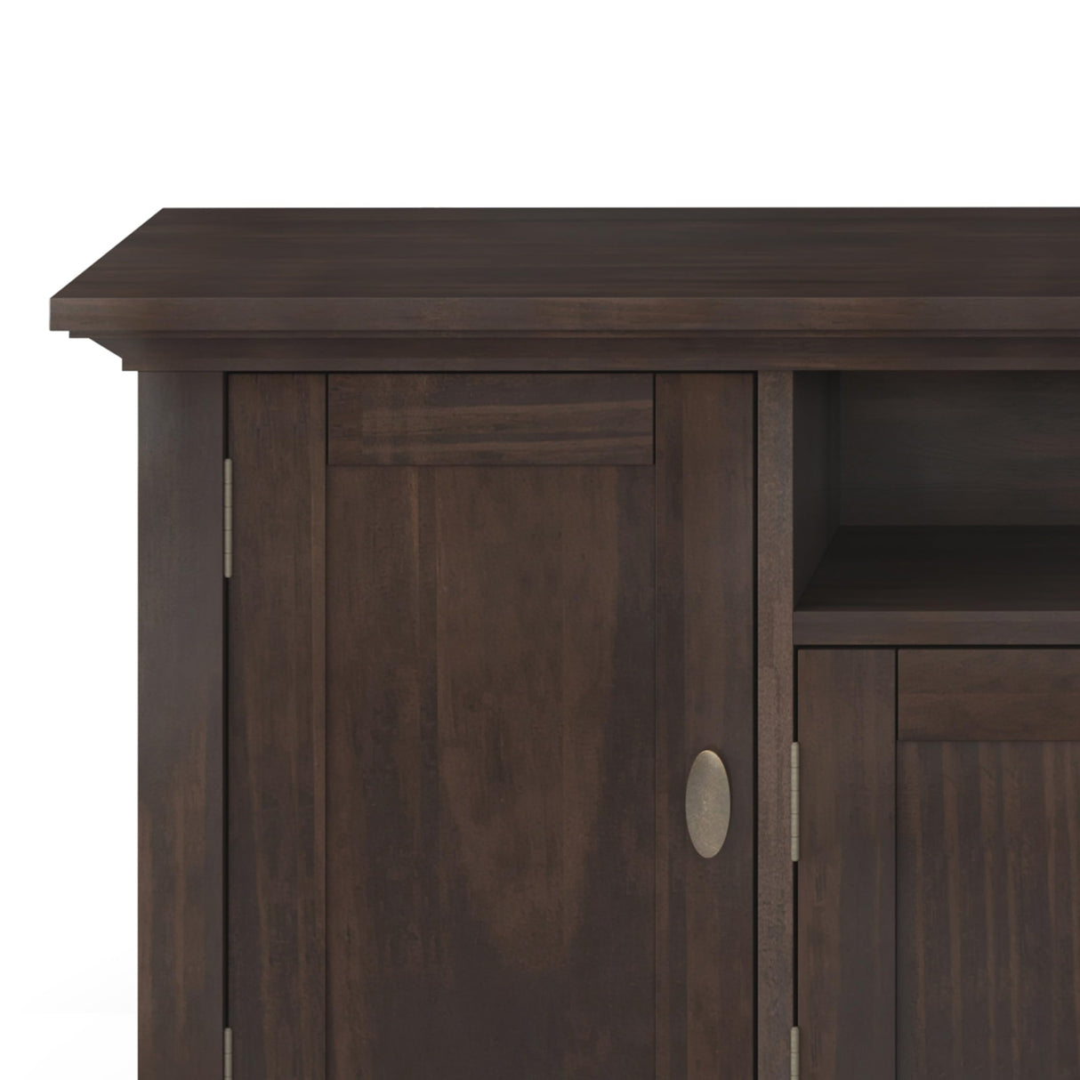 SIMPLIHOME Redmond SOLID WOOD Universal TV Media Stand, 72 Inch Wide, Transitional, for Flat Screen TVs up to 80 Inch in Brunette Brown SIMPLIHOME