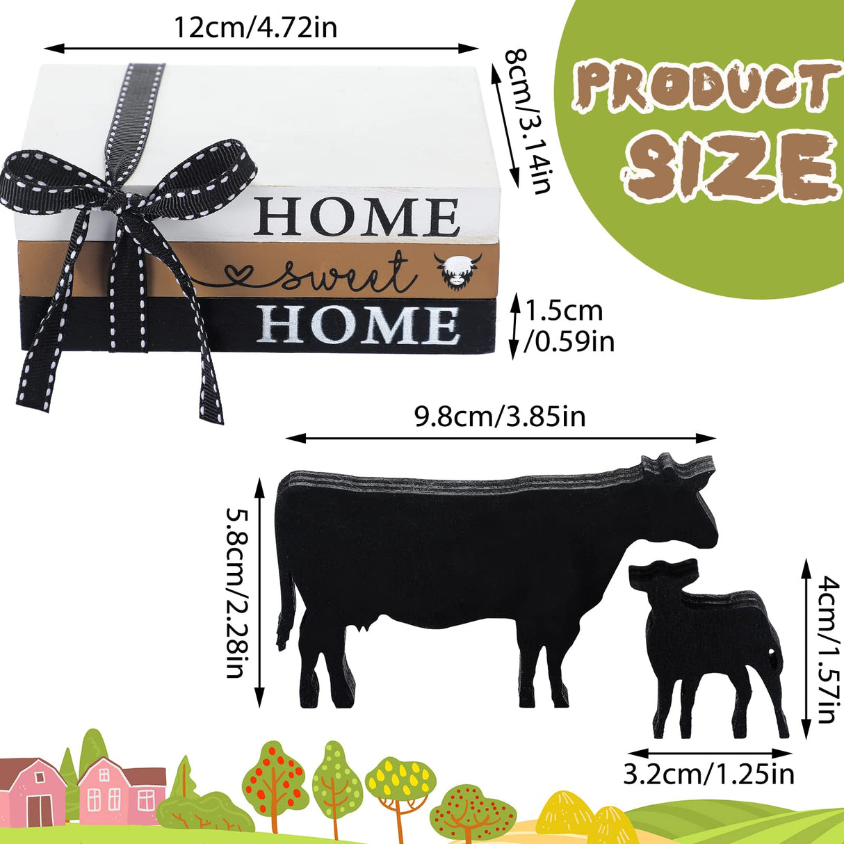 Geetery 5 Pcs Wood Farm Decor Farmhouse Sign Farm Home Tiered Tray Decor Rustic Mini Wood Book Stacks Table Decorations for Home Living Room Table Sign (Cow) Geetery