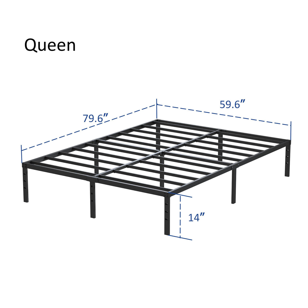 Maenizi 14 Inch Metal Bed Frame Queen Size No Box Spring Needed, Heavy Duty Platform Support Up to 3000 lbs, Easy Assembly, Noise Free, Black Maenizi