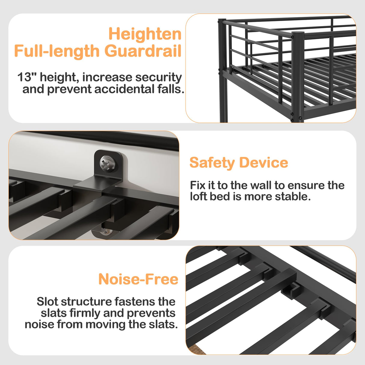 VECELO Loft Bed Twin Size with Desk, Metal Bedframe with Removable Ladder and Safety Guardrail, No Box Spring Needed, Space Saving, Noise Free, Dark Black VECELO