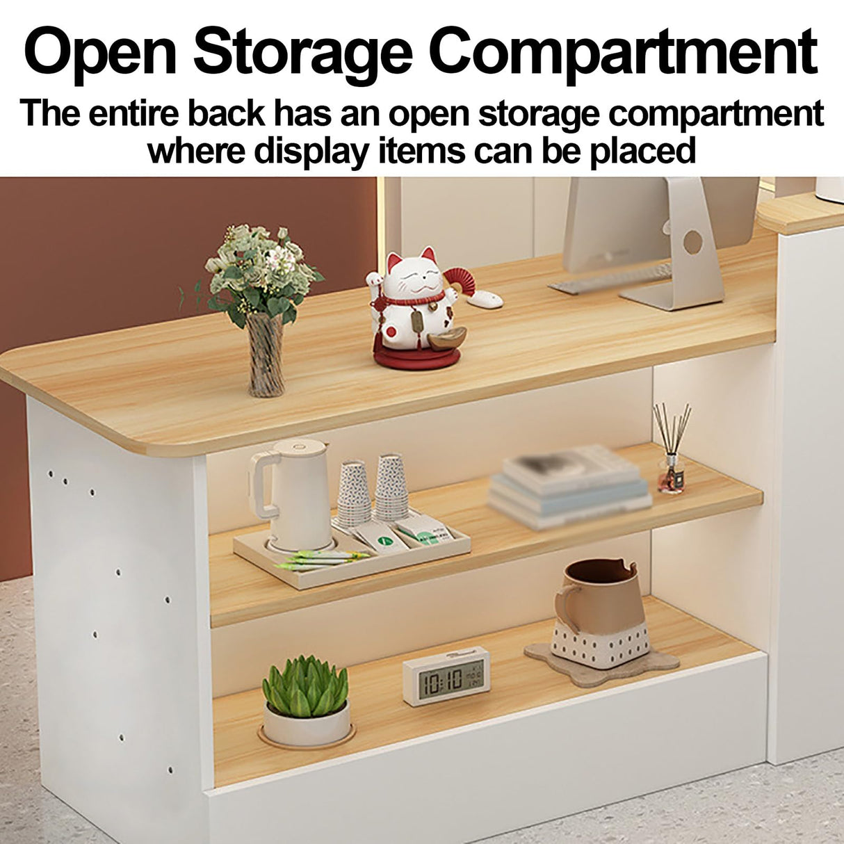 Reception Counter Desk, Modern Retail Counter, Front Desk Reception Room Table, Retail Counter with Display Shelf & Drawers, for Checkout, Lobby, Salon, Retail, Store Shop Clinic Office, Beauty Salon LLINVX