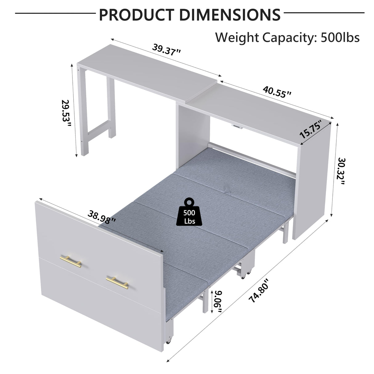 Merax Twin Size Murphy Cabinet Bed with Adjustable Position Desk, Murphy Chest Dresser Bed with Foldable Cushion for Guest Room, Apartment and Small Space Merax