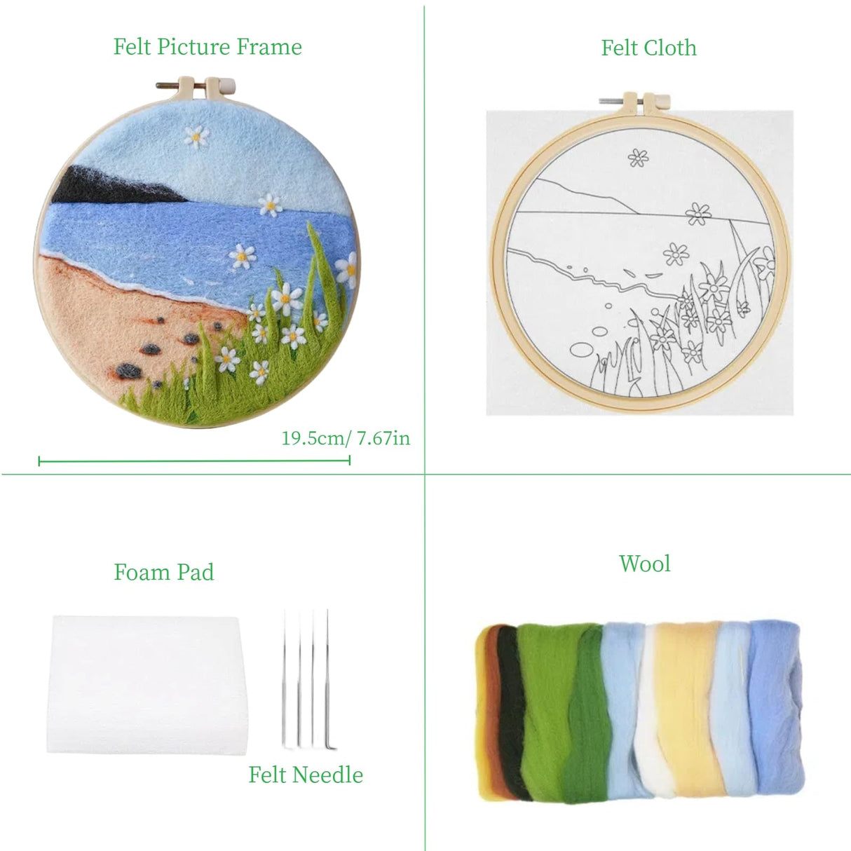 Wonafa DIY Wool Needle Felt Starter Kit, Beginner Needle Felt Kit with Wool Felt Bag, Felts Needles, Photo Frame, Foam Mat, Felts Cloth and Instructions for Home Decor, Art Crafts (K2) Wonafa