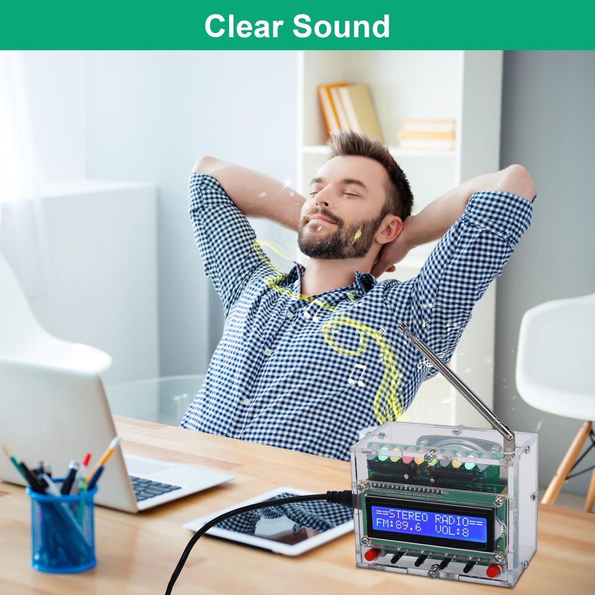 FM Radio Kit, ICSTATION Soldering Projects Radio with LED Flashing Lights FM 87-108MHz Soldering Practice Kit DIY Radio Kit LCD1602 Display for Learning Teaching STEM Education Father's Day Present IS