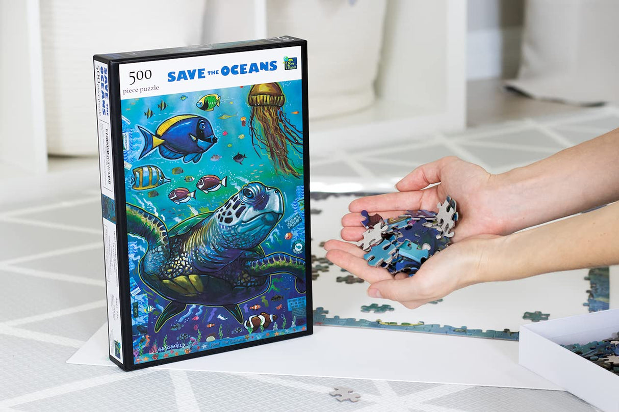 Save The Oceans 500 Piece Jigsaw Puzzle 17" x 22" Finished Size – Ocean Theme Jigsaw Puzzles for Adults and Kids Easy Planet
