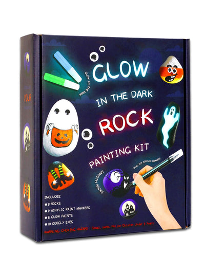 JULEASEL Rock Painting Kit, Glow in The Dark Rock Craft Paint Kits, Arts and Crafts for Kids Ages 6-12, Holiday DIY Crafts for Girls & Boys with Mess-Free Pens Markers