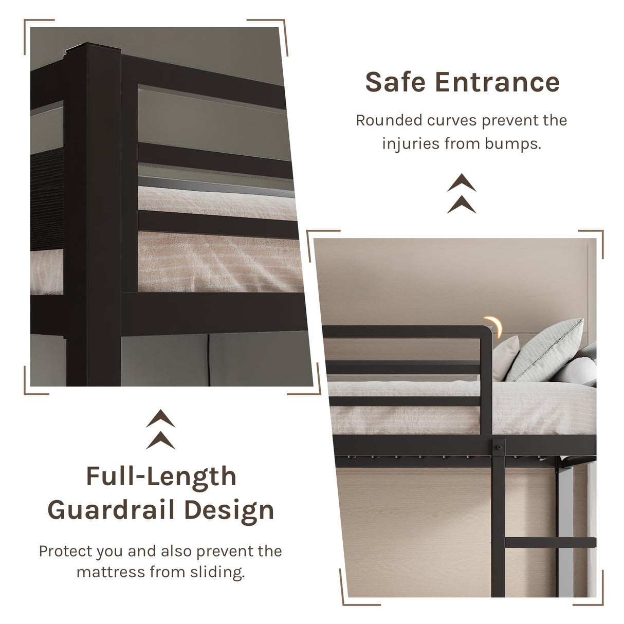 nesture. Bunk Bed Twin Over Twin, Heavy Duty Metal Bunkbeds with Full-Length Guardrail, Space-Saving Steel Bed for Kids & Adults, No Box Spring Required, Black nesture.